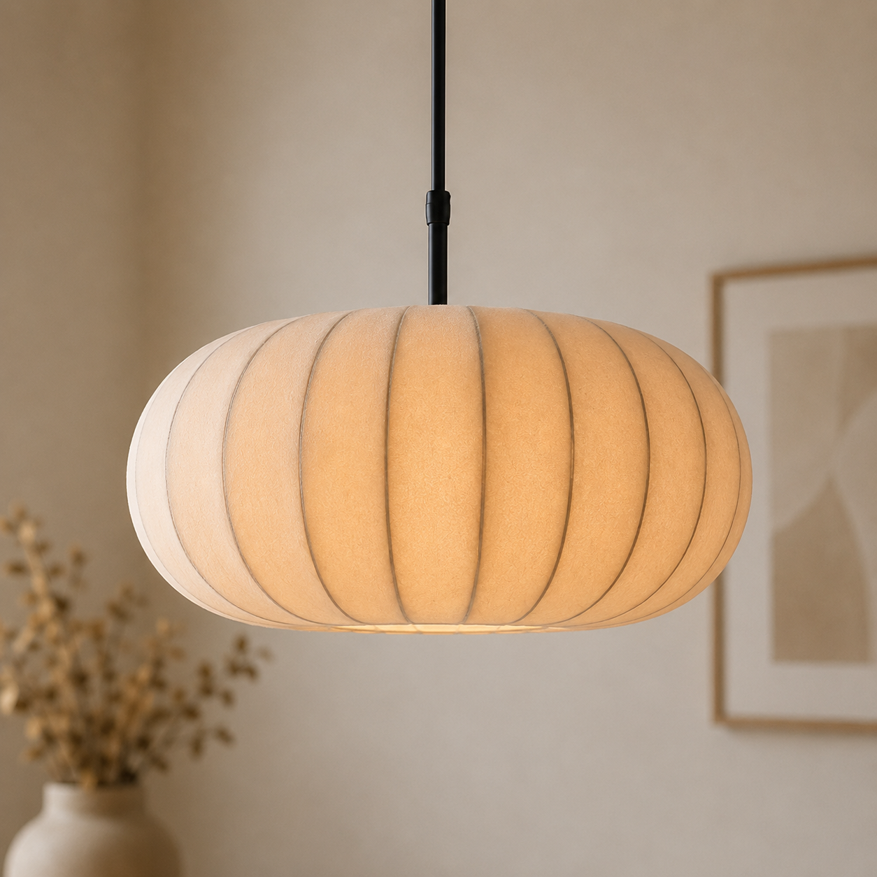 Wabi Sabi Oval Silk Fabric Pendant Ceiling Light 1