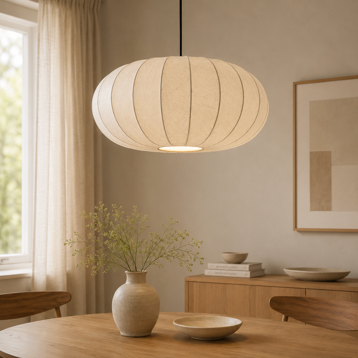 Wabi Sabi Oval Silk Fabric Pendant Ceiling Light 2