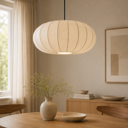 Wabi Sabi Oval Silk Fabric Pendant Ceiling Light 2