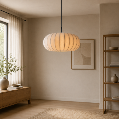 Wabi Sabi Oval Silk Fabric Pendant Ceiling Light 4