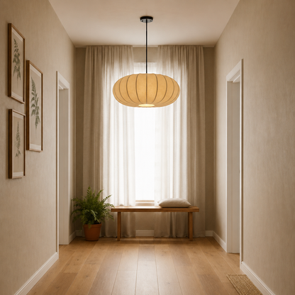 Wabi Sabi Oval Silk Fabric Pendant Ceiling Light 5