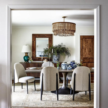 Wood Bead Boho Chandelier With Drum Shade Design