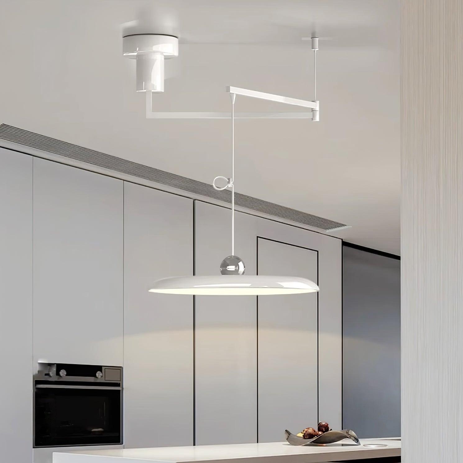 Adjustable Swing Arm Pendant Light Metal Disc Shade Integrated LED Dimmable