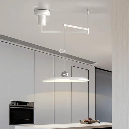 Adjustable Swing Arm Pendant Light Metal Disc Shade Integrated LED Dimmable