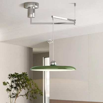Adjustable Swing Arm Pendant Light Metal Disc Shade Integrated LED Dimmable