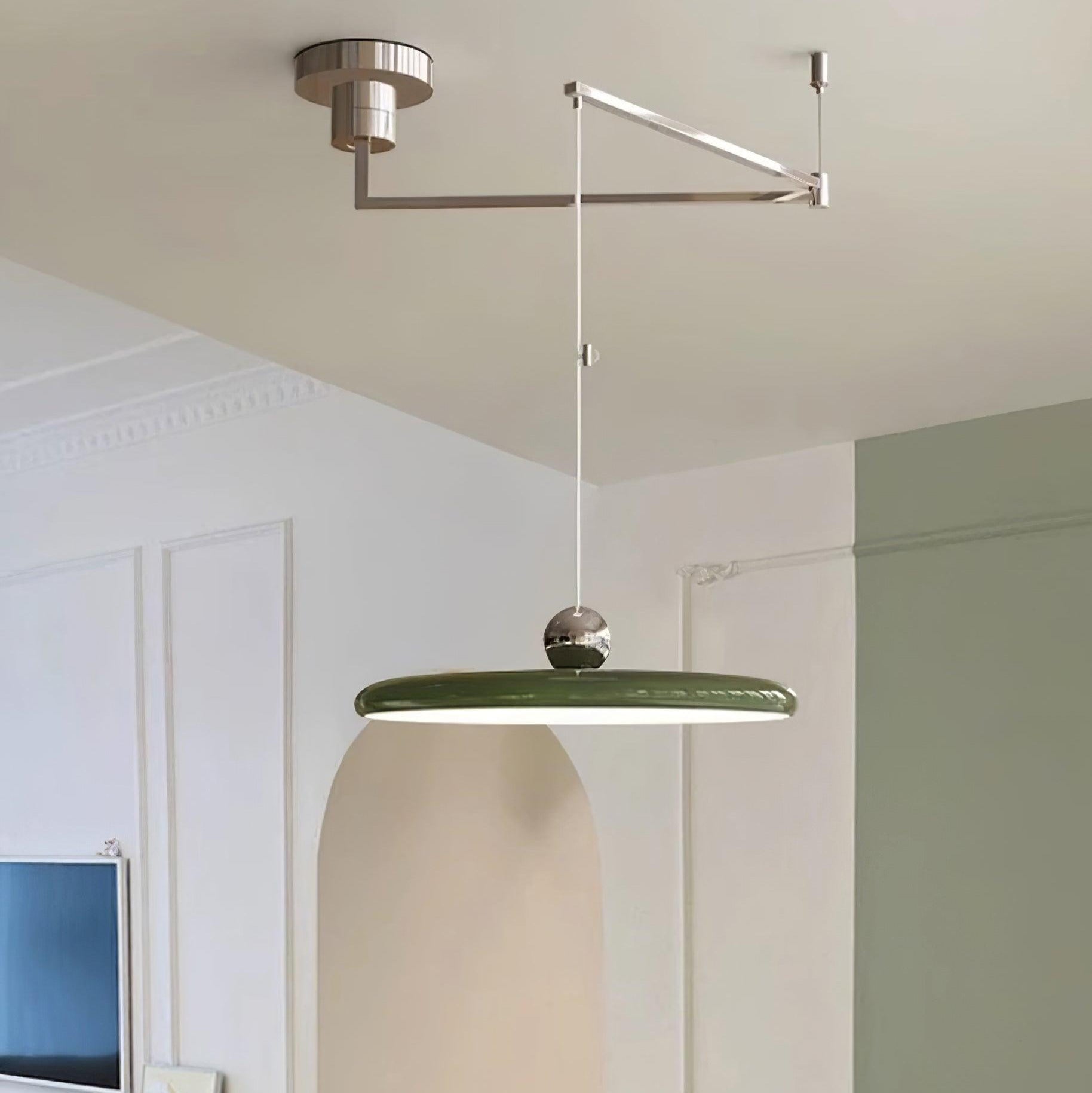 Adjustable Swing Arm Pendant Light Metal Disc Shade Integrated LED Dimmable