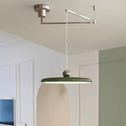 Adjustable Swing Arm Pendant Light Metal Disc Shade Integrated LED Dimmable