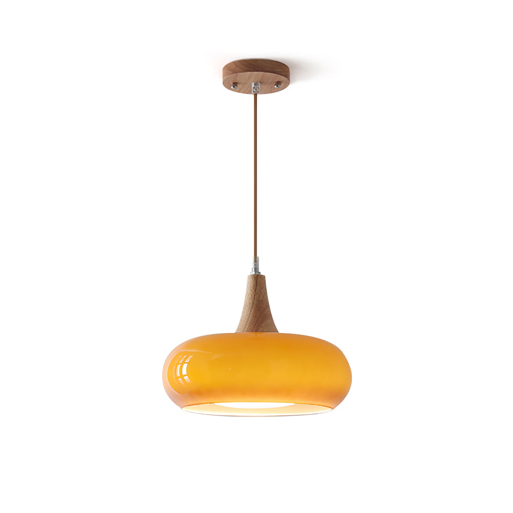 Amber Glass And Wood Pendant Light Mid Century Kitchen Island