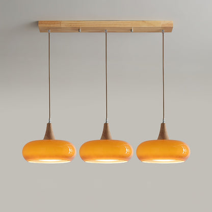 Amber Glass And Wood Pendant Light Mid Century Kitchen Island