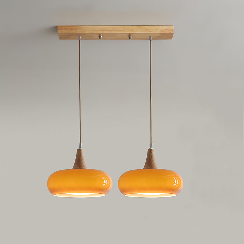 Amber Glass And Wood Pendant Light Mid Century Kitchen Island