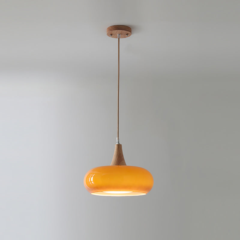 Amber Glass And Wood Pendant Light Mid Century Kitchen Island