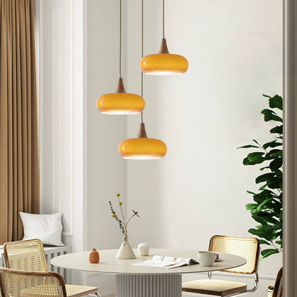 Amber Glass And Wood Pendant Light Mid Century Kitchen Island