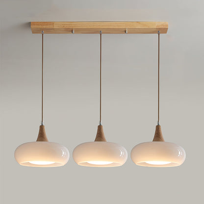 Amber Glass And Wood Pendant Light Mid Century Kitchen Island