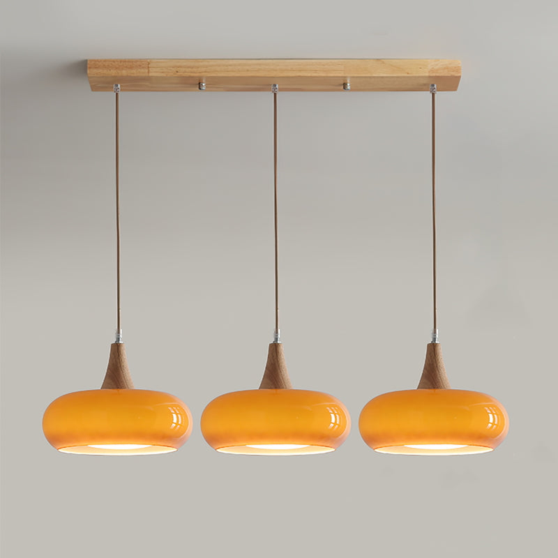 Amber Glass And Wood Pendant Light Mid Century Kitchen Island