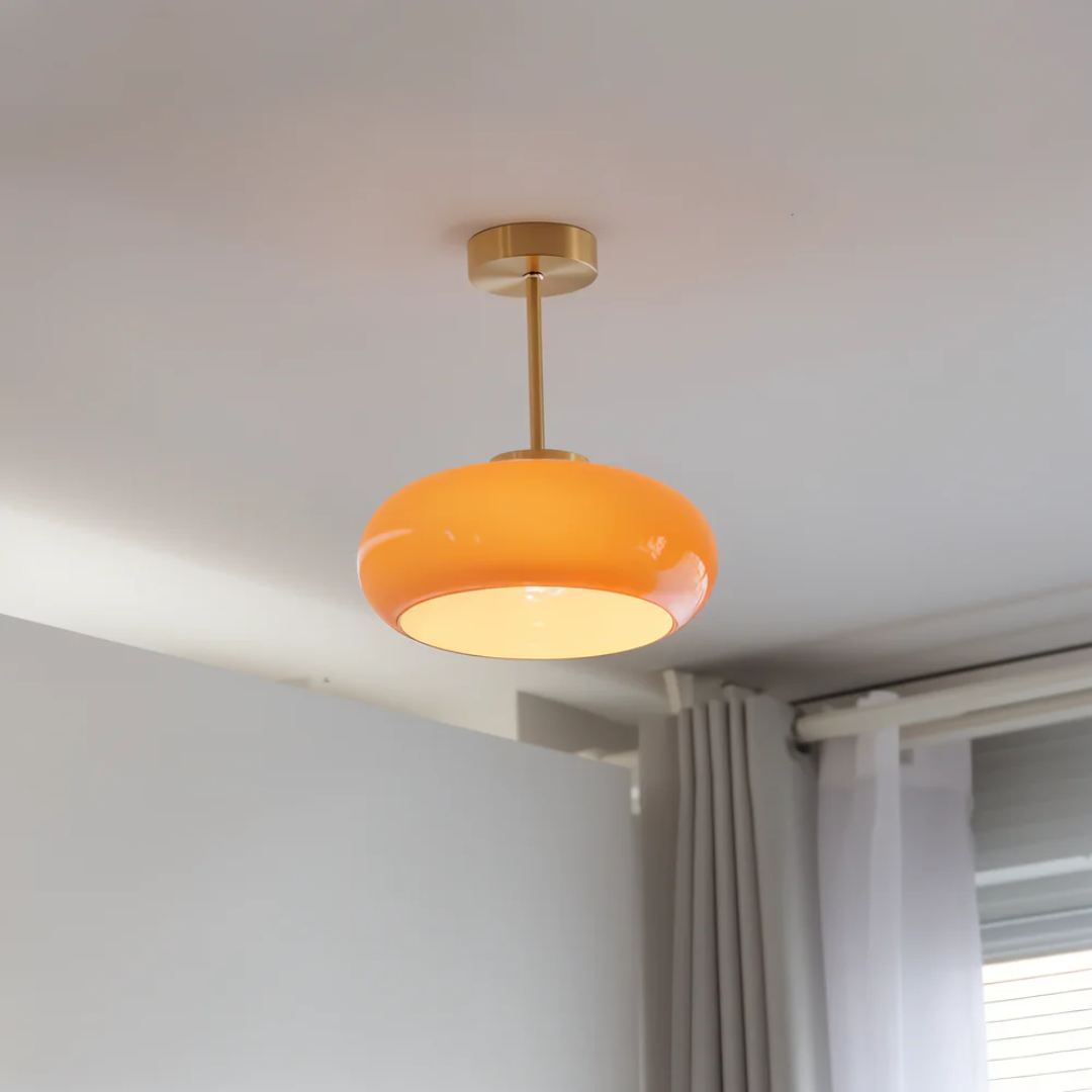 Amber Glass Vintage Oval Semi Flush Ceiling Light