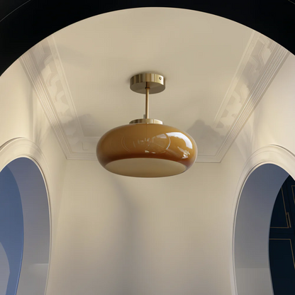 Amber Glass Vintage Oval Semi Flush Ceiling Light