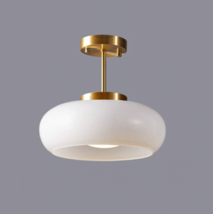 Amber Glass Vintage Oval Semi Flush Ceiling Light