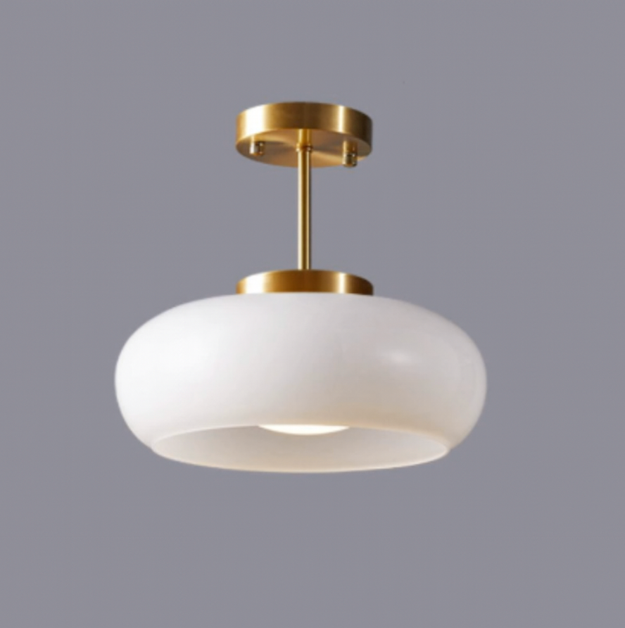 Amber Glass Vintage Oval Semi Flush Ceiling Light