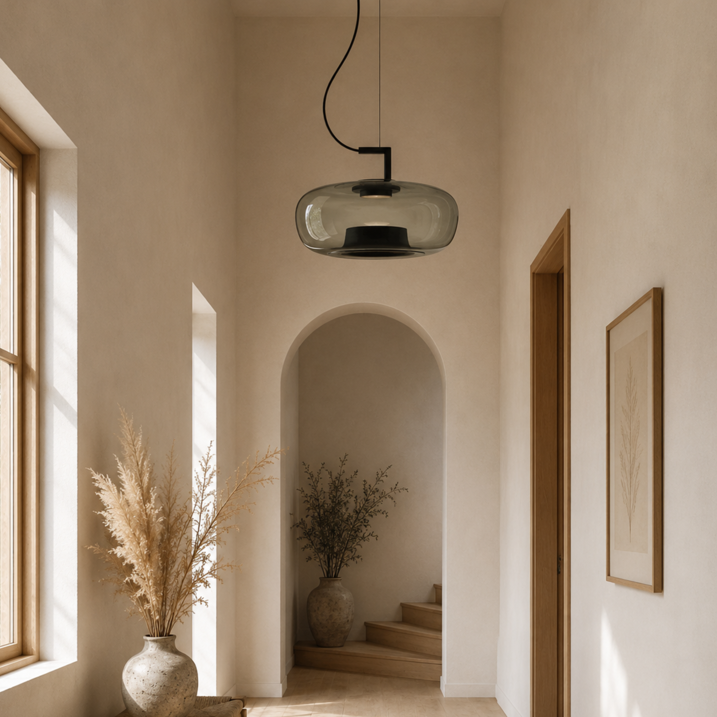 Amber Tinted Glass Lantern Pendant Light