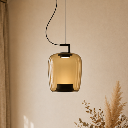 Amber Tinted Glass Lantern Pendant Light