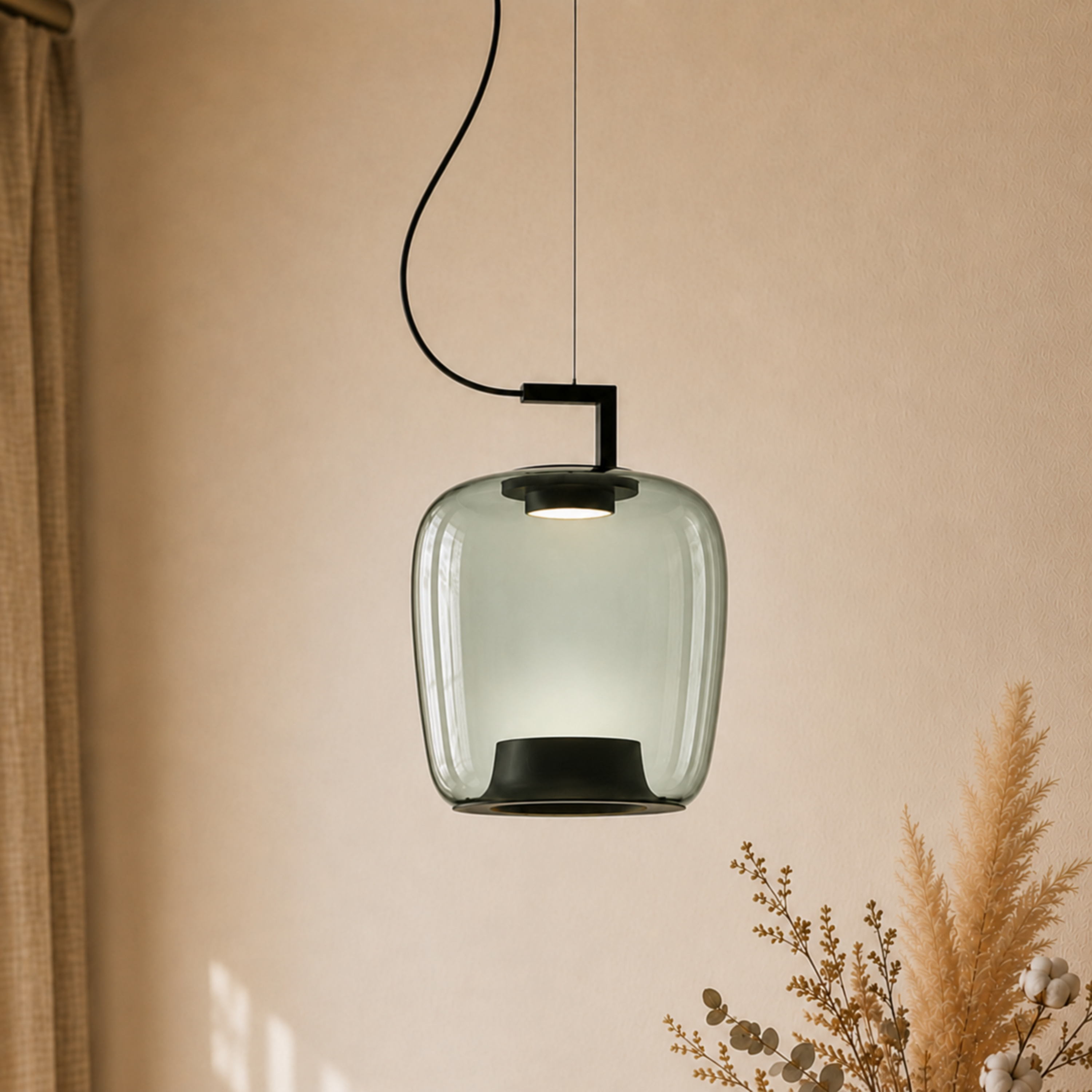 Amber Tinted Glass Lantern Pendant Light