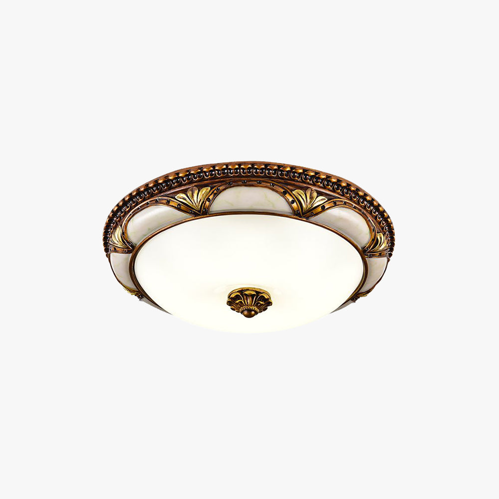 Antique Brass Floral Flush Mount Ceiling Light Vintage Retro Frosted Glass Dome
