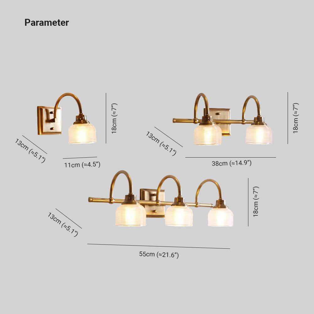 Antique Brass Prismatic Glass Vanity Wall Light Bathroom Wall Sconce One Two Three Light