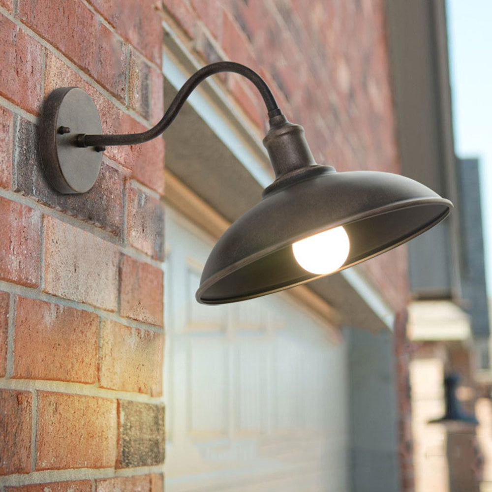 Antique Brass Rustic Bowl Shade Outdoor Wall Light For Garden And Porch