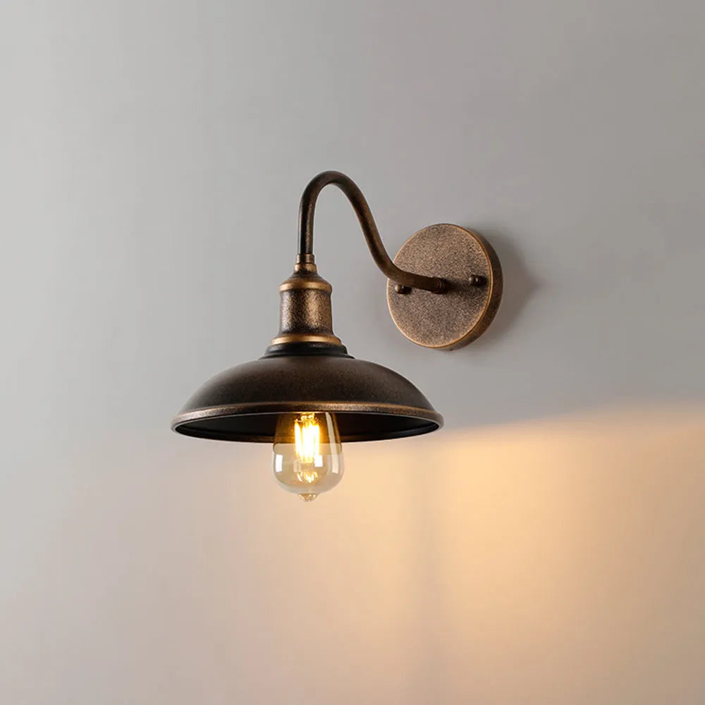 Antique Brass Rustic Bowl Shade Outdoor Wall Light For Garden And Porch