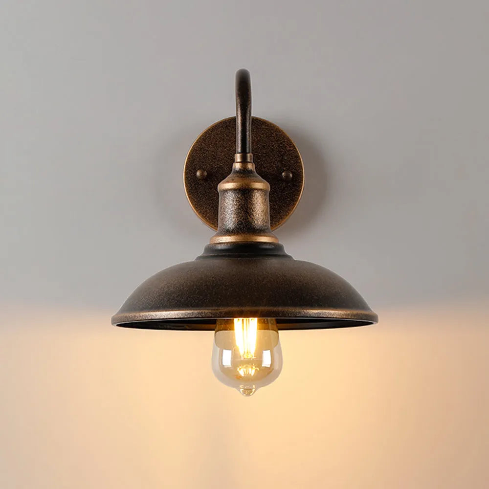 Antique Brass Rustic Bowl Shade Outdoor Wall Light For Garden And Porch