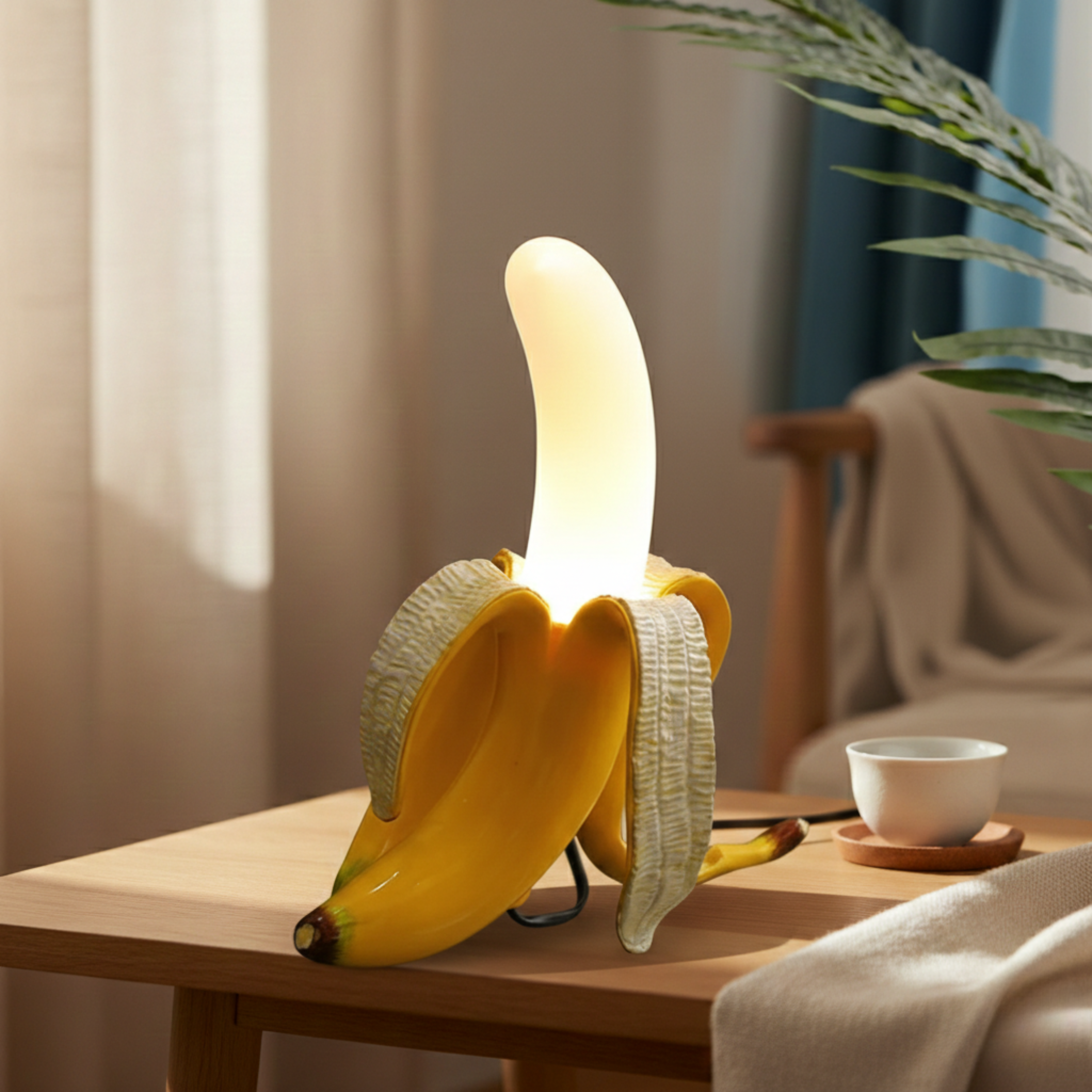 Art Deco Brass Look Banana LED Table Lamp
