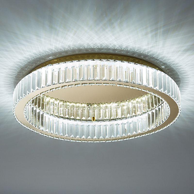 Art Deco Crystal Ring Flush Mount Ceiling Light Gold Circular LED