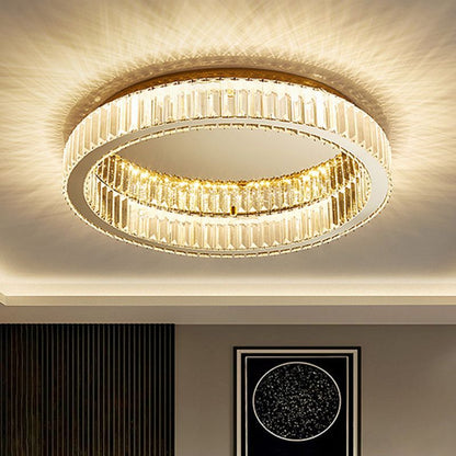 Art Deco Crystal Ring Flush Mount Ceiling Light Gold Circular LED
