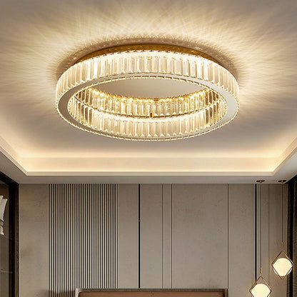 Art Deco Crystal Ring Flush Mount Ceiling Light Gold Circular LED