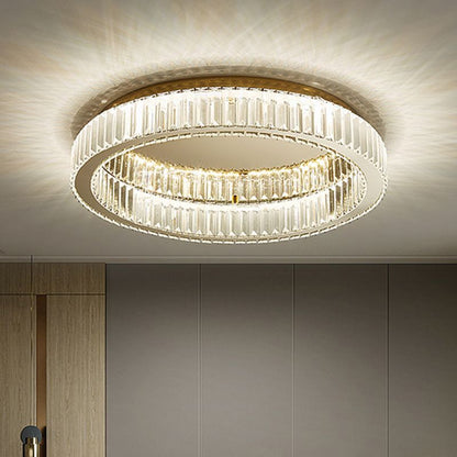 Art Deco Crystal Ring Flush Mount Ceiling Light Gold Circular LED