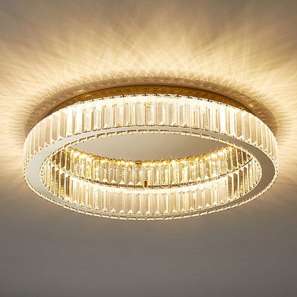 Art Deco Crystal Ring Flush Mount Ceiling Light Gold Circular LED