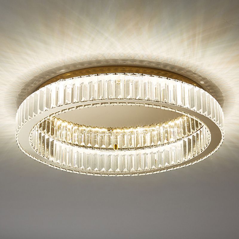 Art Deco Crystal Ring Flush Mount Ceiling Light Gold Circular LED