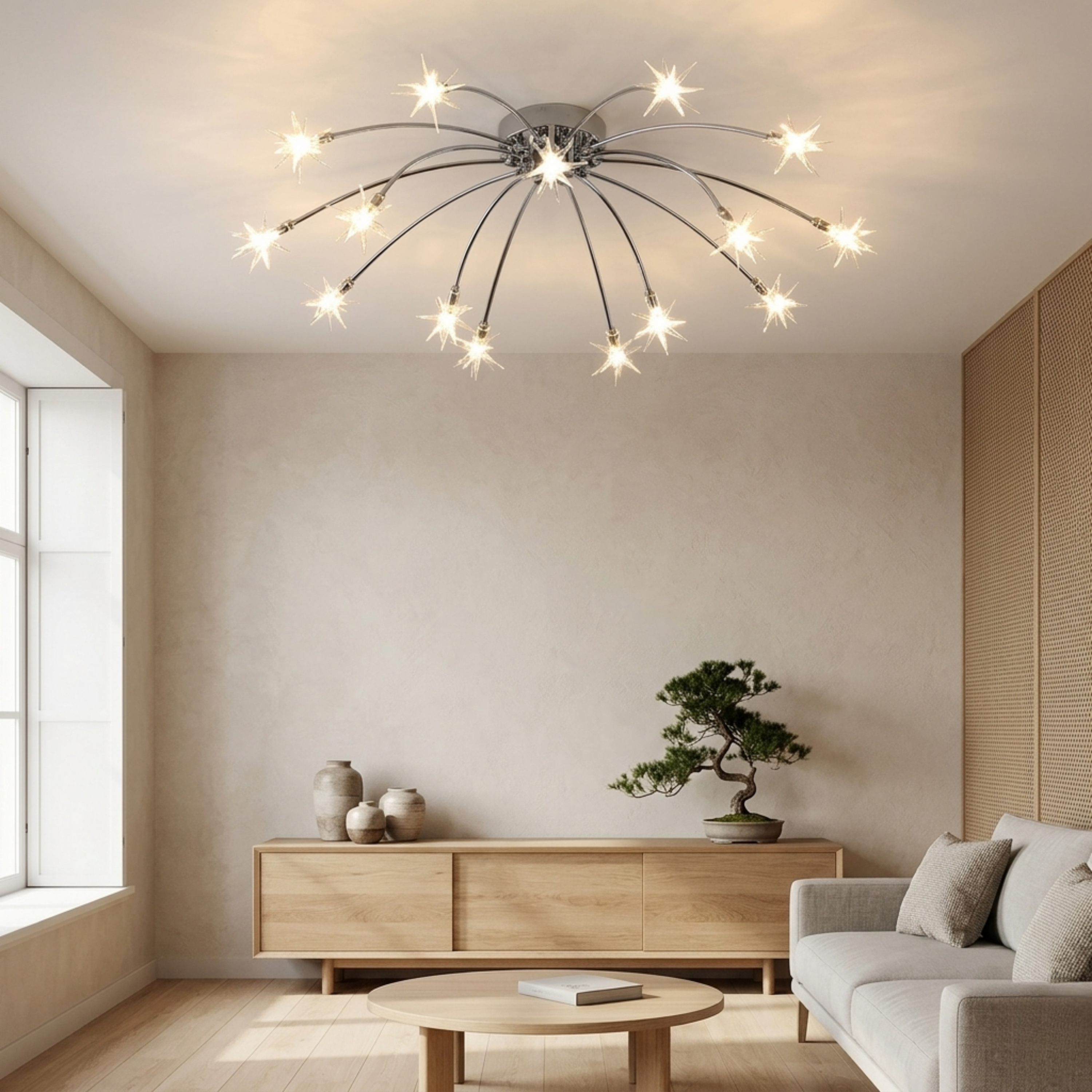 Art Deco Starburst Sputnik LED Ceiling Light With Star Shaped Light Points