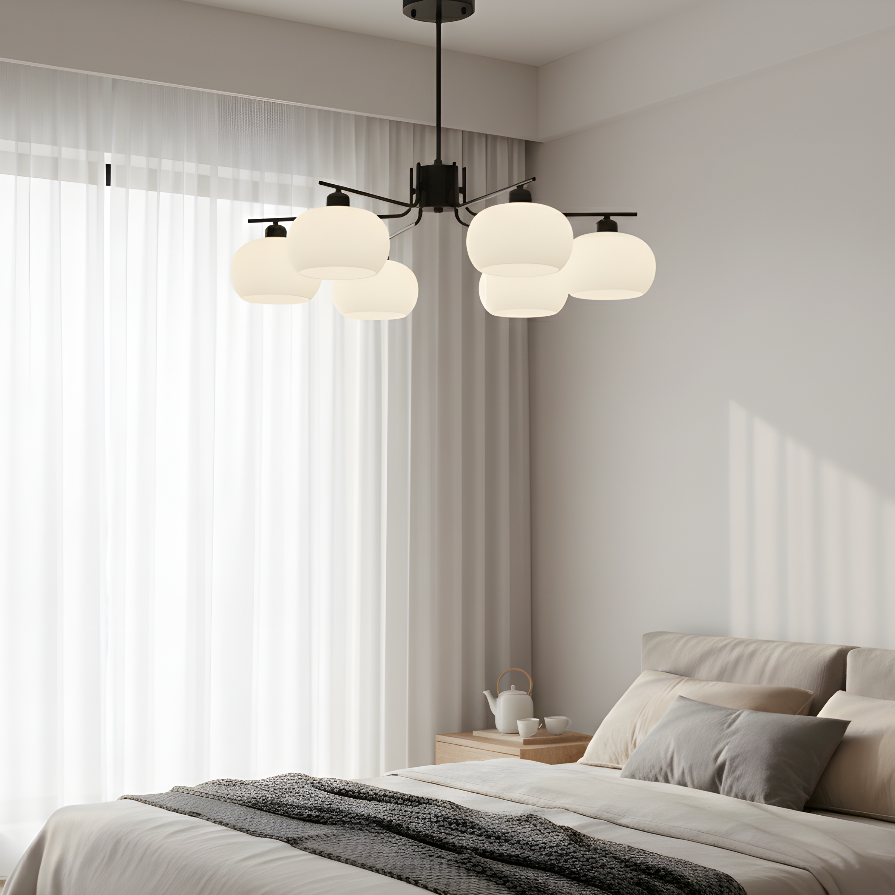 Bauhaus Matt Glass Multi Arm Chandelier Ceiling Light