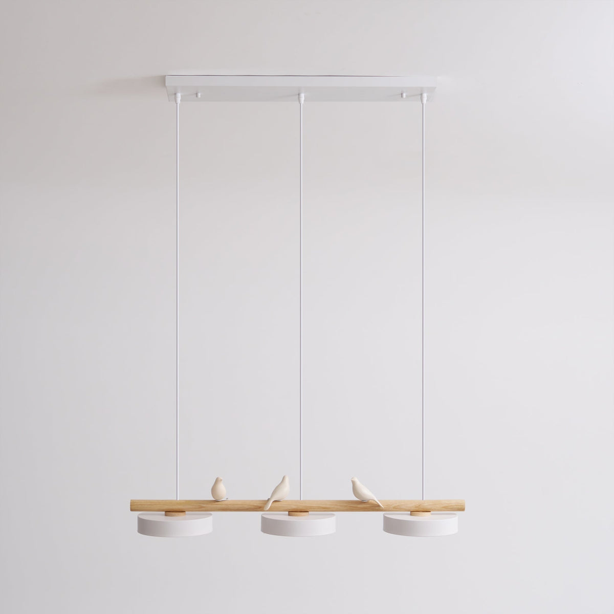 Bird Motif Wood and Metal Drum Pendant Light