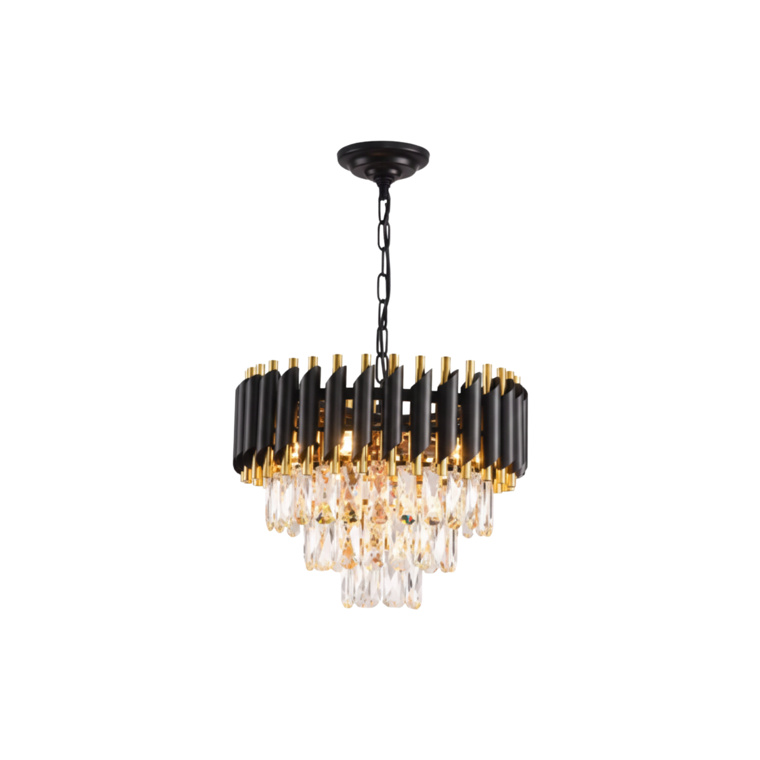 Black and Gold Three Tier Crystal Chandelier Ceiling Light
