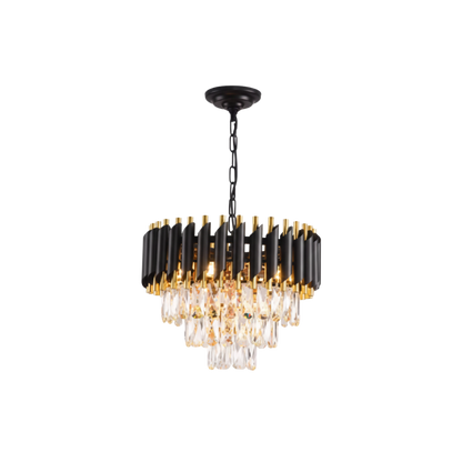 Black and Gold Three Tier Crystal Chandelier Ceiling Light