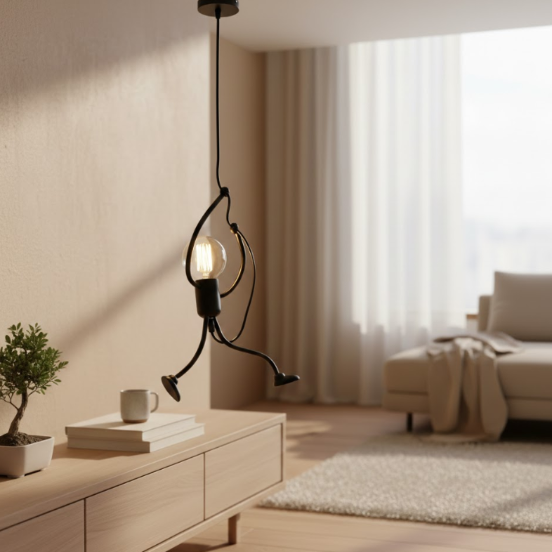 Black Climbing Figure Pendant Light Novelty Exposed Bulb Hanging Ceiling Light