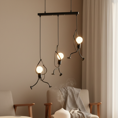 Black Climbing Figure Pendant Light Novelty Exposed Bulb Hanging Ceiling Light
