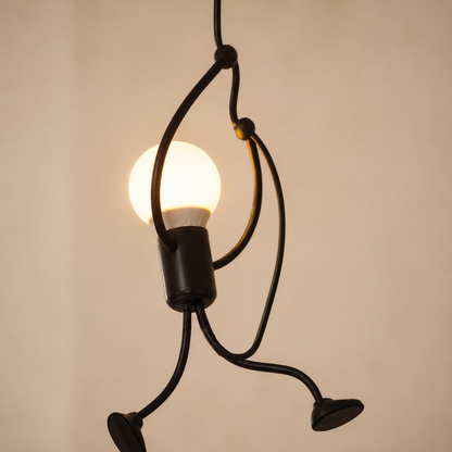 Black Climbing Figure Pendant Light Novelty Exposed Bulb Hanging Ceiling Light
