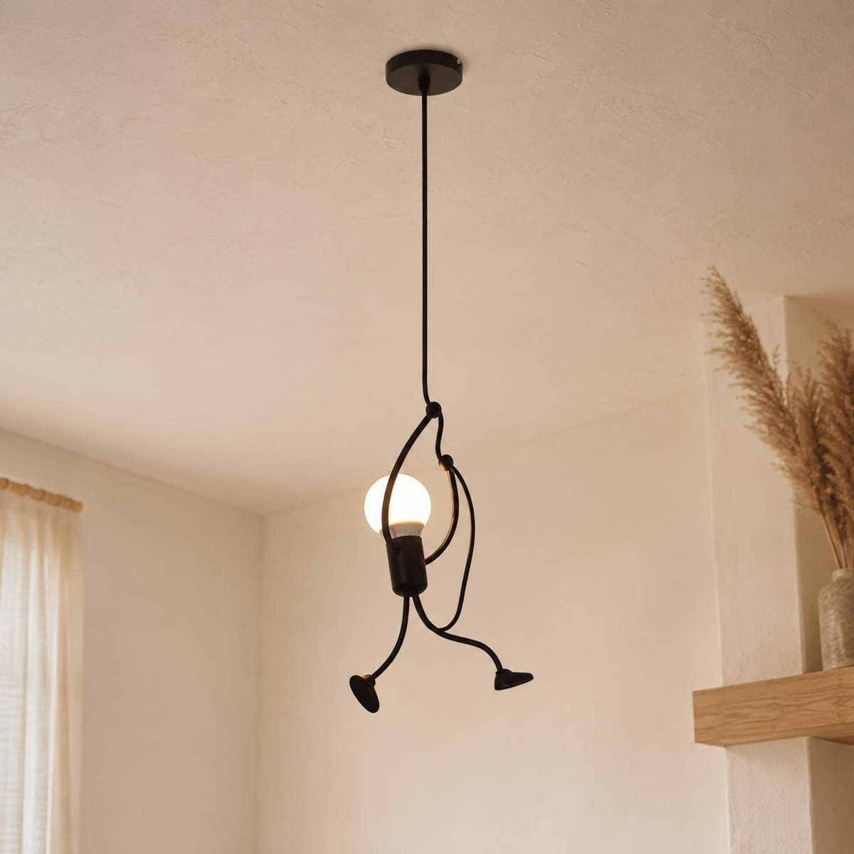 Black Climbing Figure Pendant Light Novelty Exposed Bulb Hanging Ceiling Light