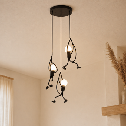 Black Climbing Figure Pendant Light Novelty Exposed Bulb Hanging Ceiling Light