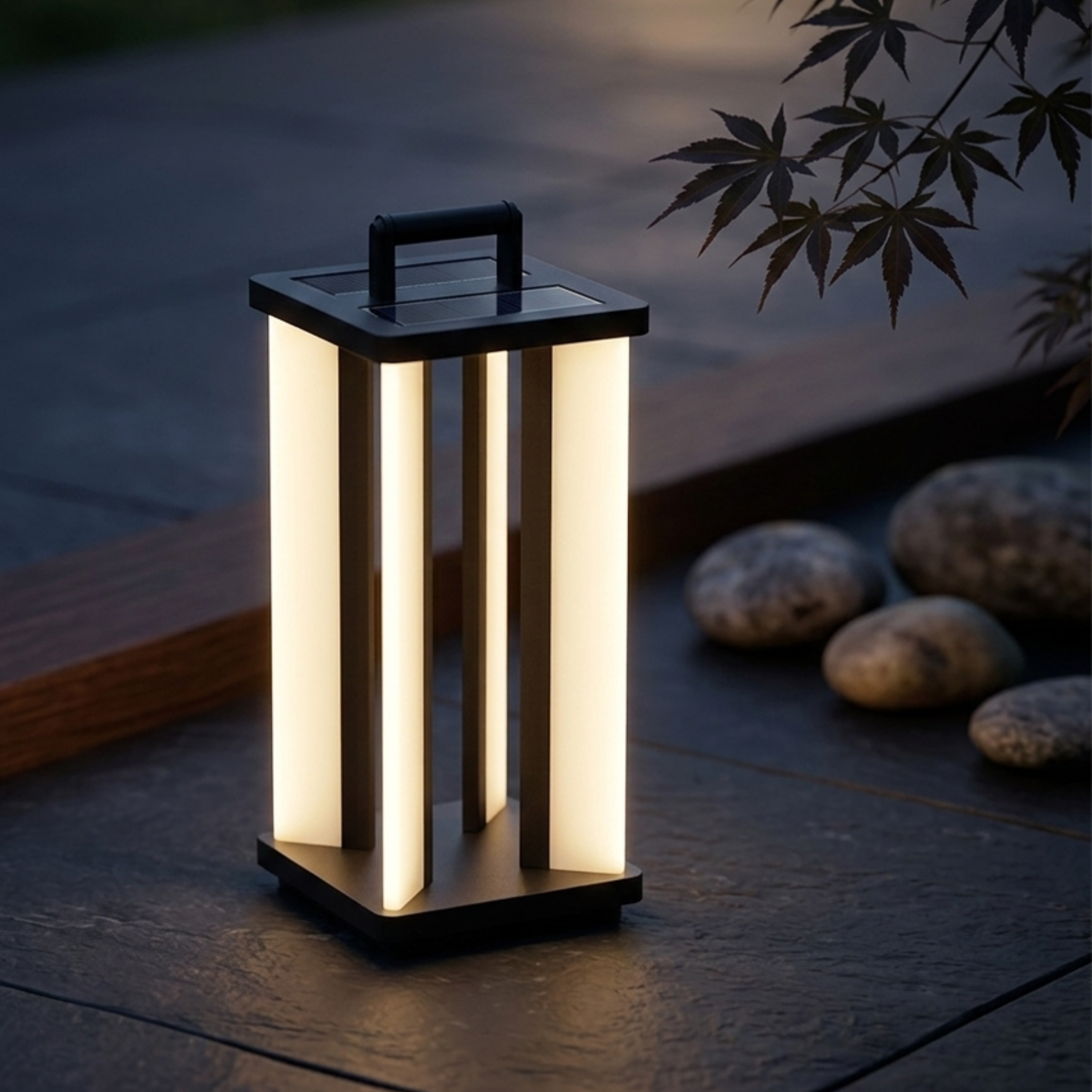 Black Lantern Solar Garden Light Cordless LED Outdoor Light