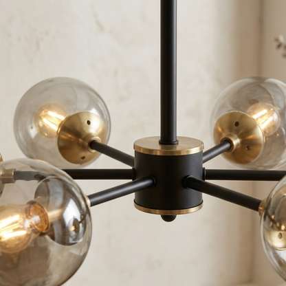 Black Mid Century Smoked Glass Globe Sputnik Chandelier