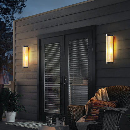 Black Ribbed Glass Semi Cylindrical Outdoor Wall Light Modern Garden Wall Lamp